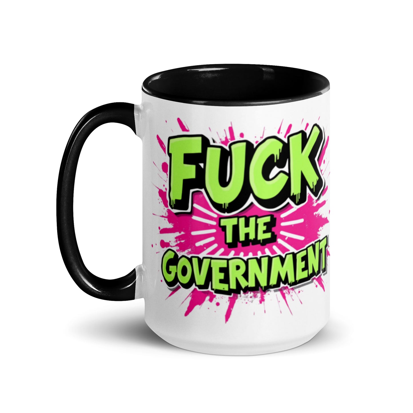 "FUCK THE GOV." Mug with Color Inside